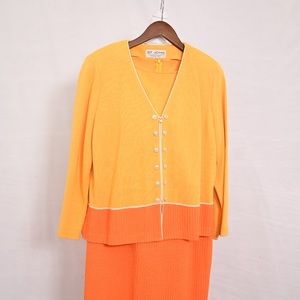 St. John Orange Matching Knit Dress with Zip up Sweater